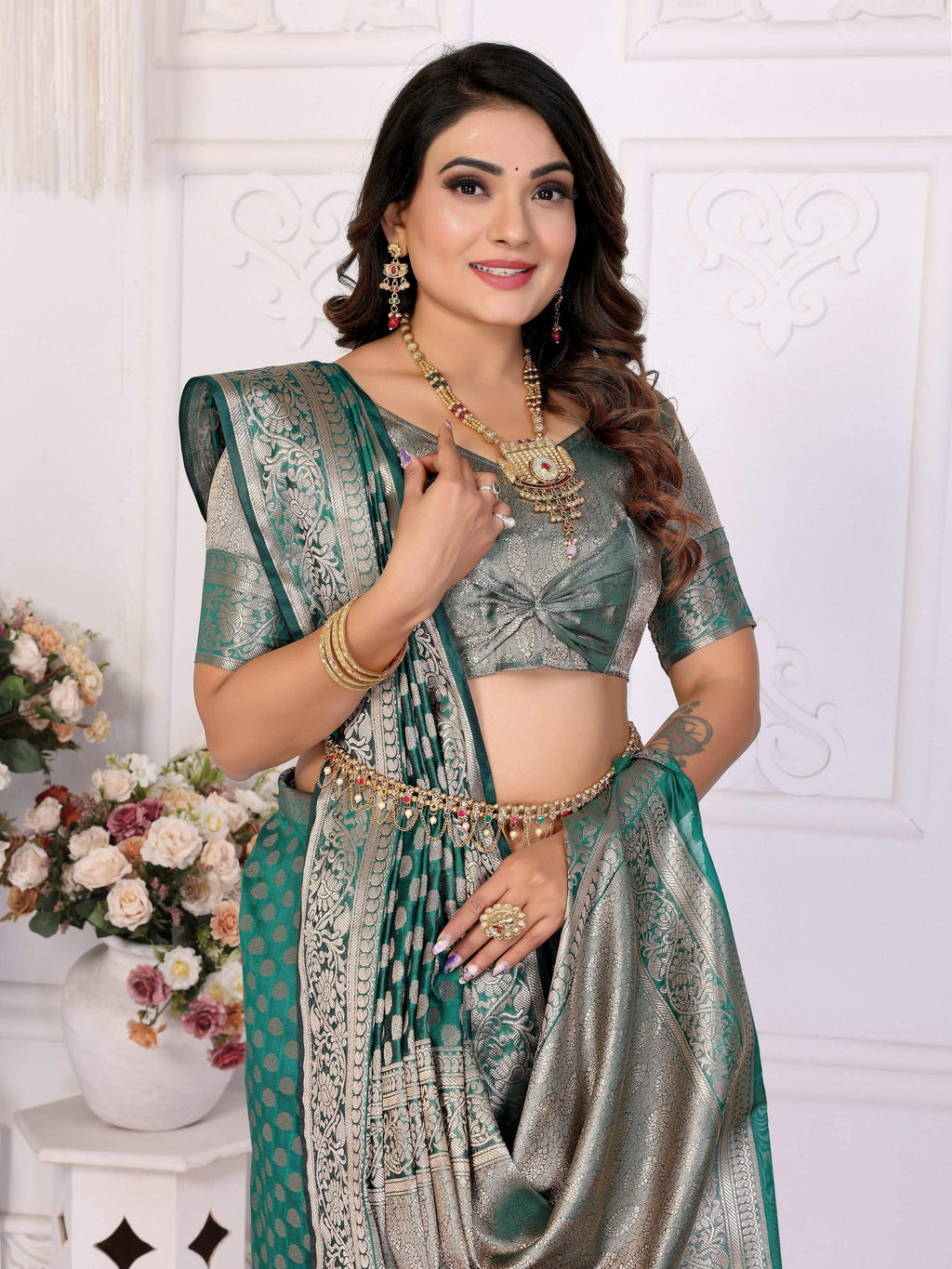 Aastha Fashion Green Organza Silk Weaving Saree | Grocsy