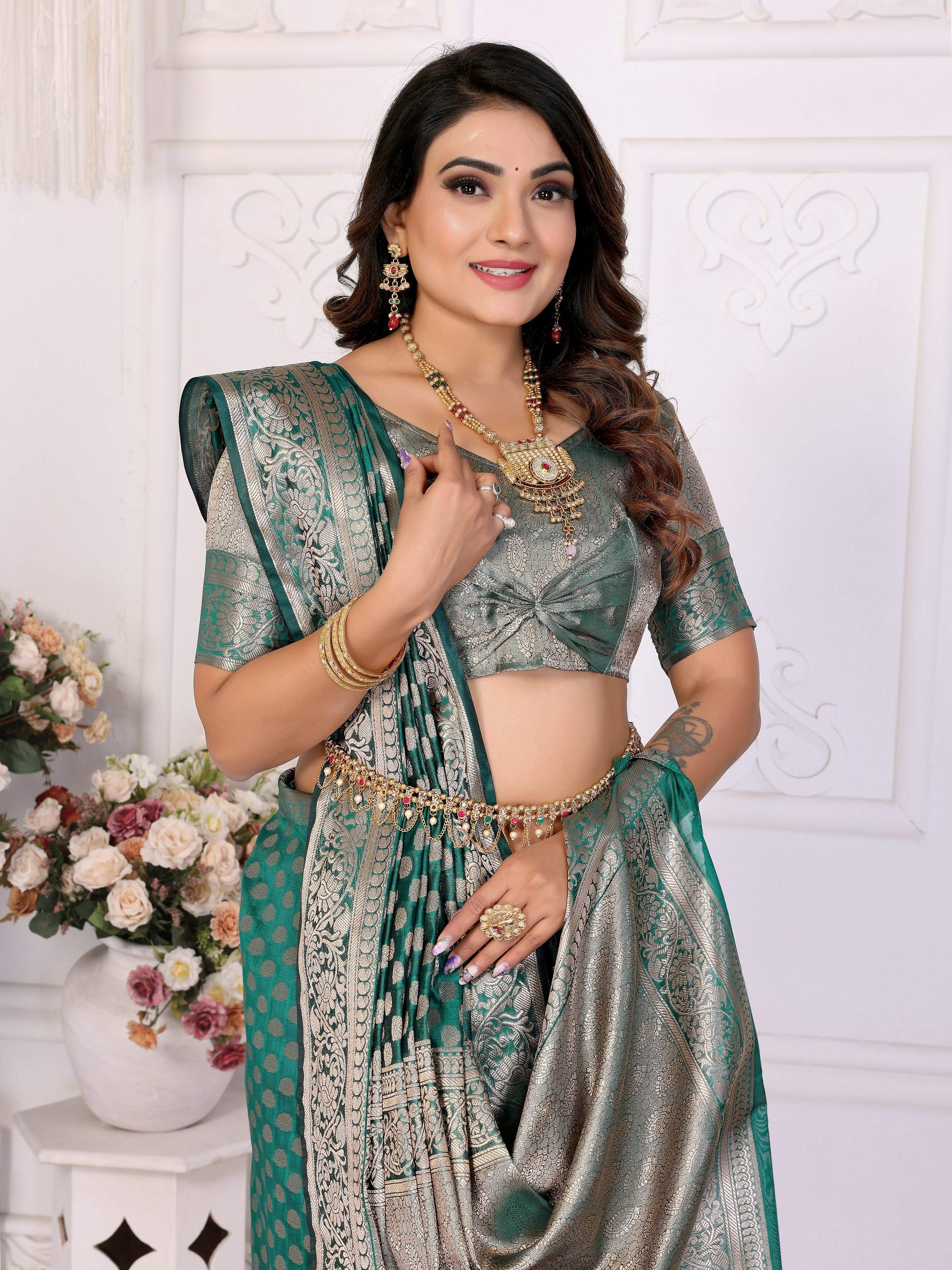 Aastha Fashion Green Organza Silk Weaving Saree | Grocsy