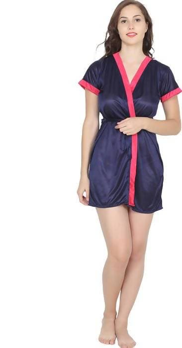 Ruhani HLSC Poly Satin Pink Navy Nighty Fits Bust (Ruhani-NT-03-FS) | Grocsy