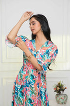 Myshka Women Multi Floral Polyester A-Line V-Neck Dress | Grocsy