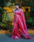 DEIANA'S Beautiful Designer Golden zari Soft Lichi Silk Saree - Pink | Grocsy