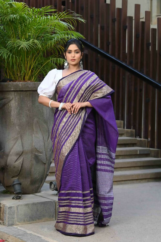 Beatitude Violet Cotton Handloom Saree | Grocsy