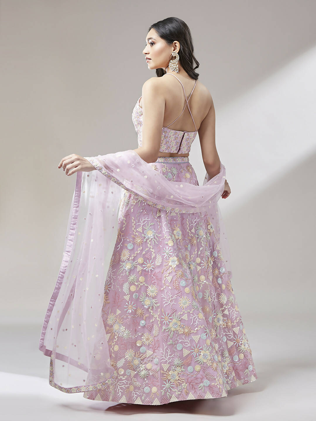 House of Panchhi Coral Net heavy Sequinse embroidery Lehenga choli & Dupatta | Grocsy