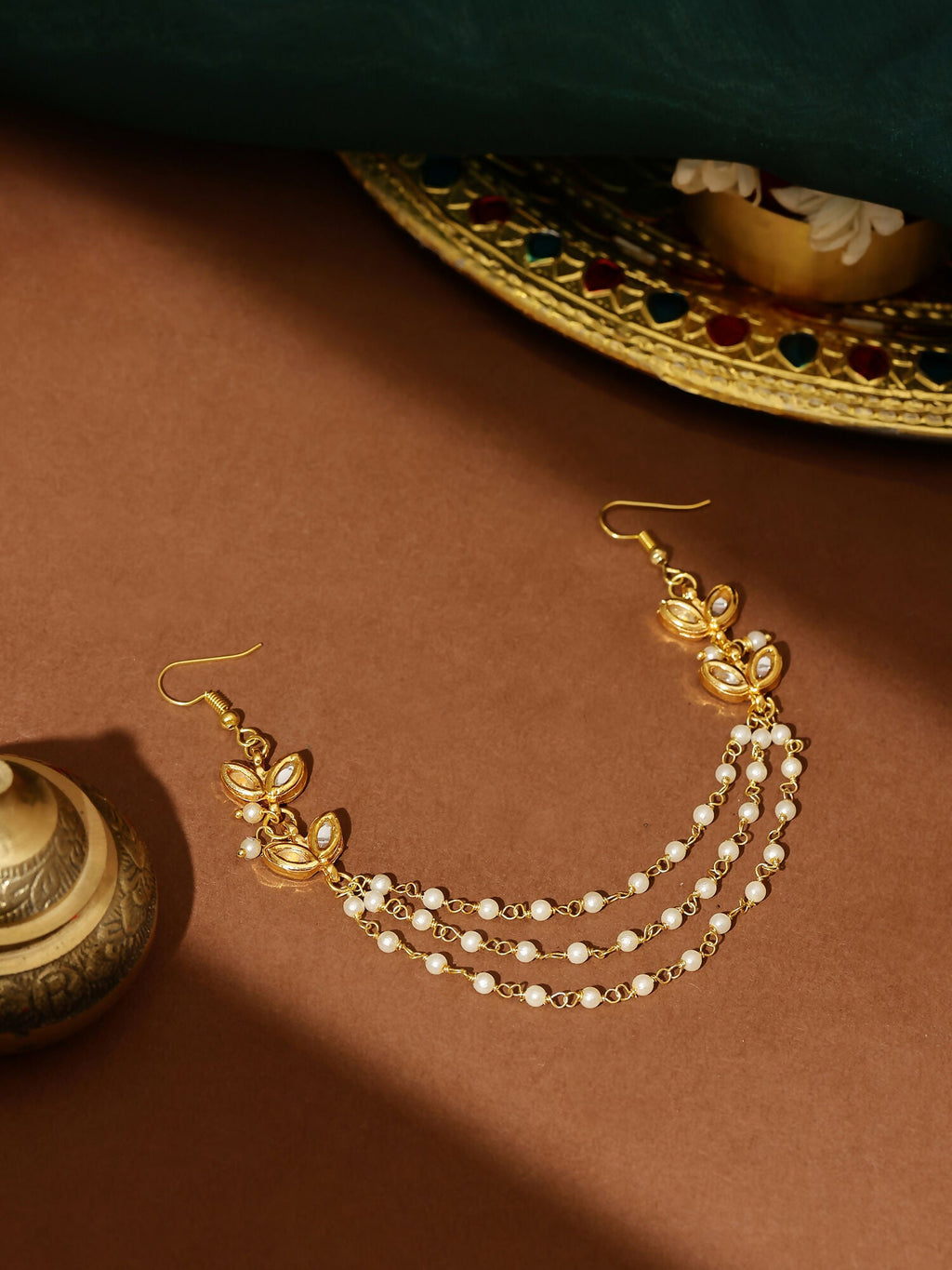 Ruby Raang Gold Kundan and Pearl Hair Jewelry | Grocsy