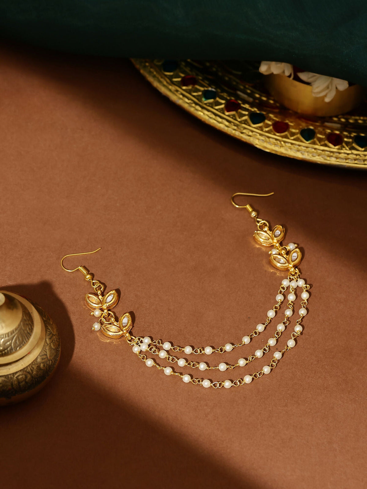 Ruby Raang Gold Kundan and Pearl Hair Jewelry | Grocsy