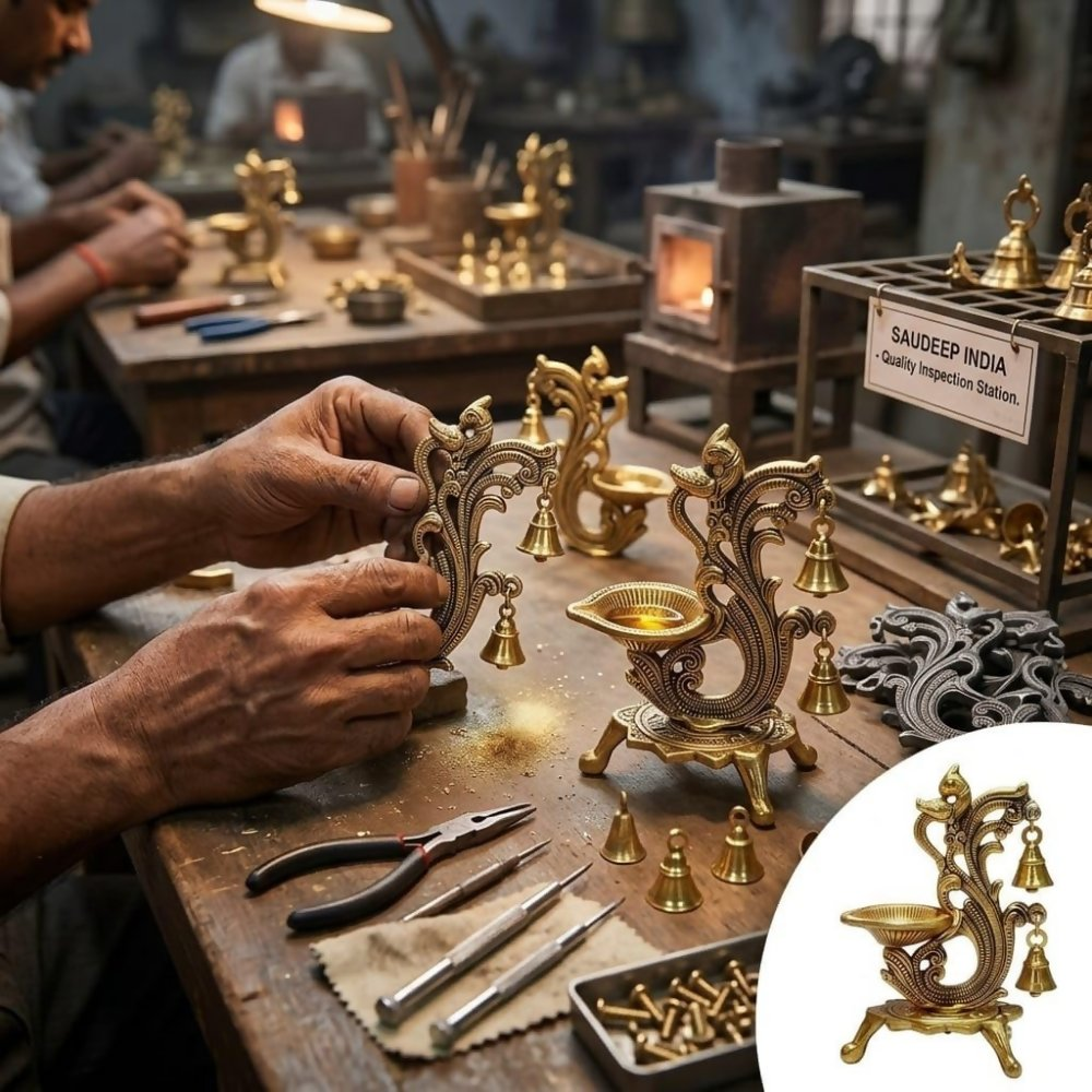 Saudeep India Oxidized Metal Diya for Puja | Grocsy