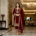 Joban Fashion Maroon Velvet Embroidery Sequence Work Readymade Kurta Set | Grocsy