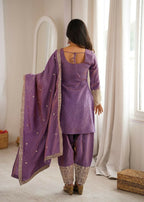 Teeya Creation Mauve Purple Afghani Salwar Suit Set With Elegant Zari Border | Grocsy