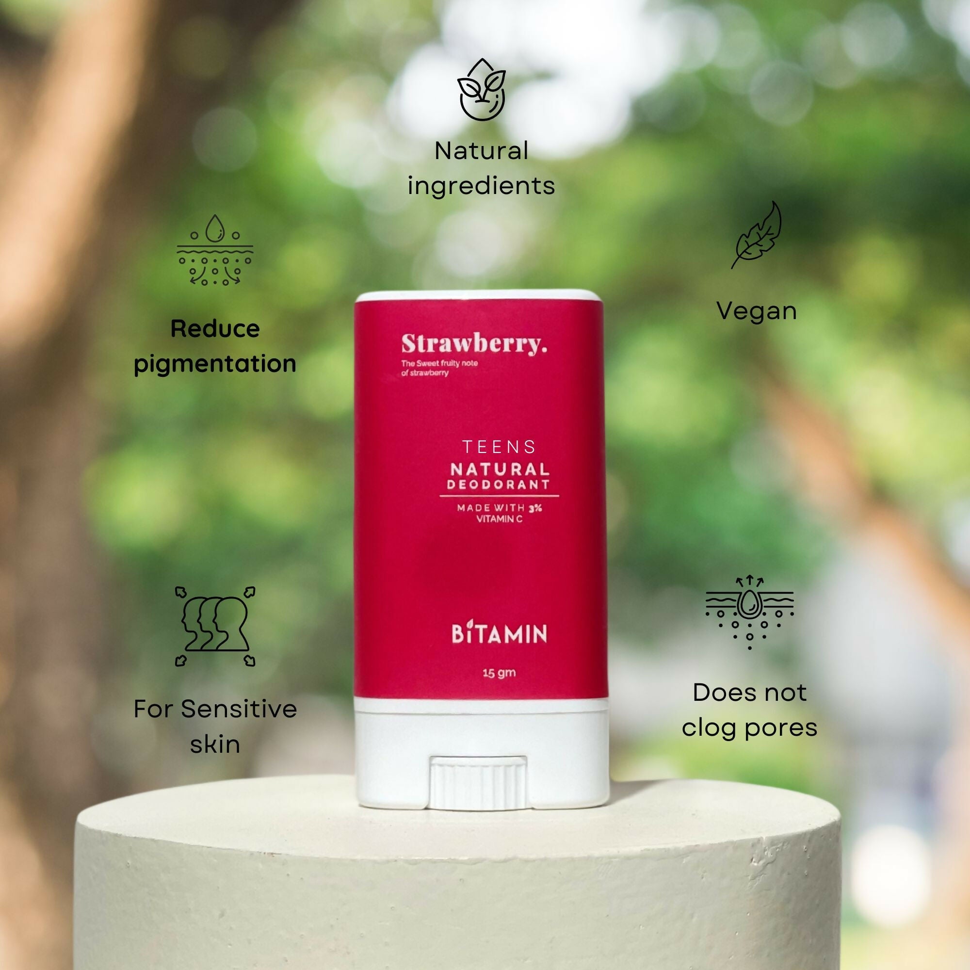 Bitamin Natural Deodorant Strawberry, Cotton Vanilla Teens | Grocsy