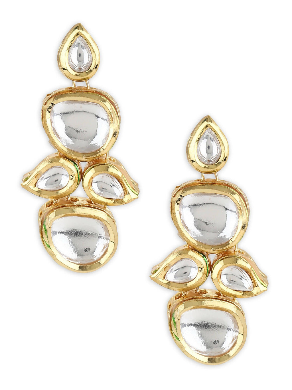 White Gold-Toned Contemporary Gold-Polished Drops Earrings - Ruby Raang | Grocsy