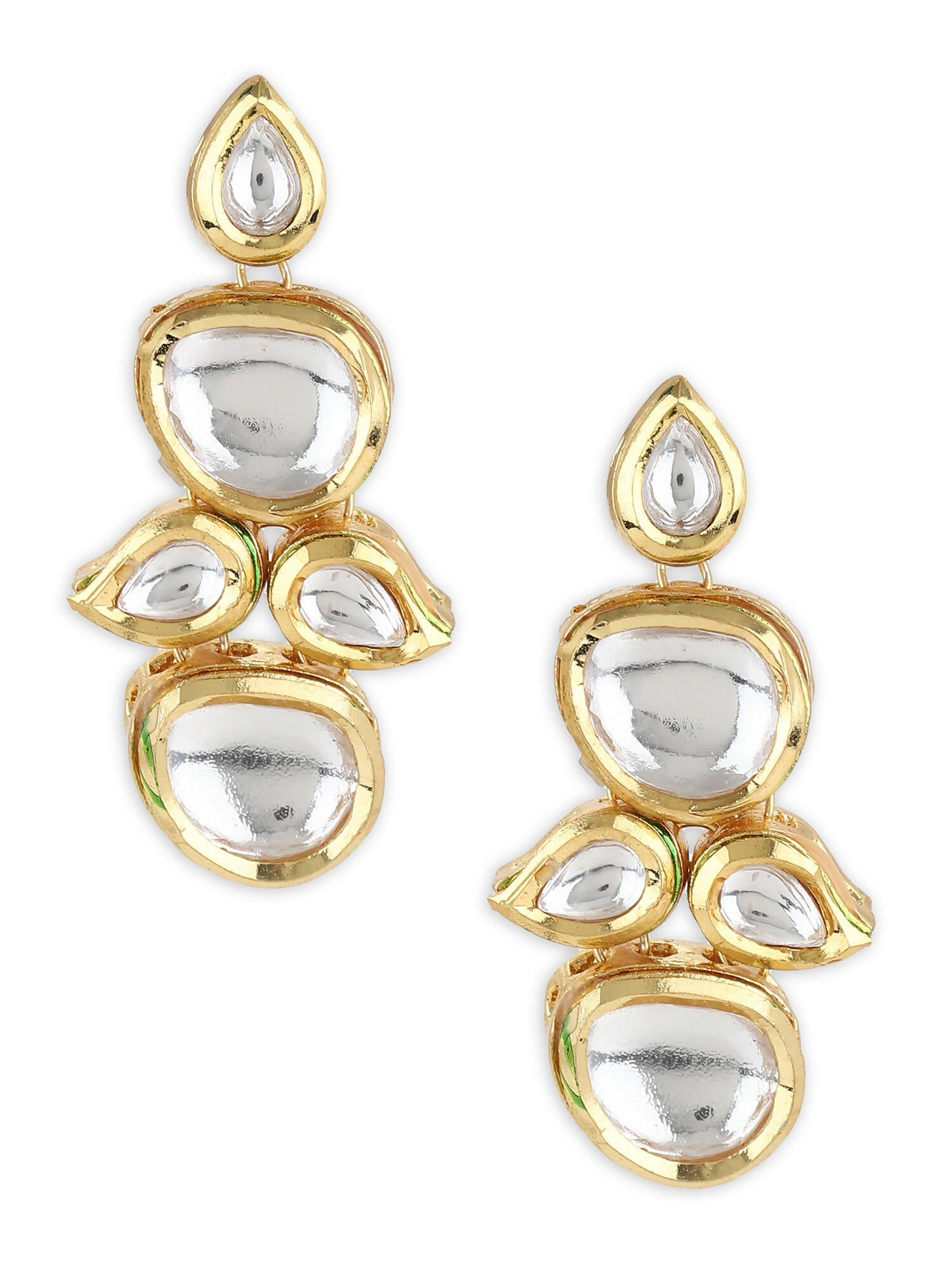 White Gold-Toned Contemporary Gold-Polished Drops Earrings - Ruby Raang | Grocsy