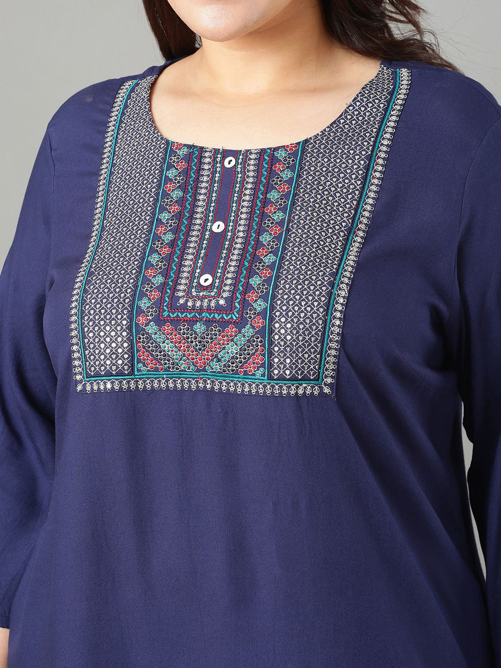 Sztori Plus Size Floral Yoke Design Sequinned Straight Kurta | Grocsy