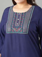 Sztori Plus Size Floral Yoke Design Sequinned Straight Kurta | Grocsy