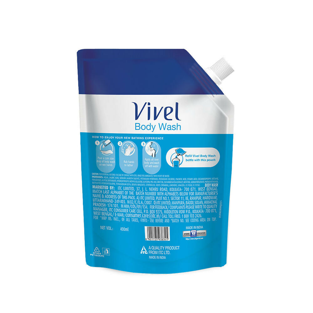 Vivel Cooling Body Wash Mint & Cucumber Moisturizing Shower Gel Supersaver Refill Pouch | Grocsy