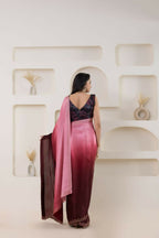 Pink Satin Pedding Designer, Printed Party Wear Ready To Wear Saree - Femina | Grocsy