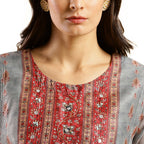 Grey Chinon Digital Printed With Hand Work Kurta - Himanshi | Grocsy