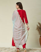 The52 Women's Beautiful Vichitra Fabric Embroidery Work Flared Anarkali Pant and Dupatta Set | Grocsy