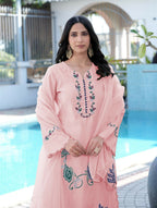 Nikhaar Light Pink Embroidered Art Silk Stitched Straight Cut Kurta Pants Dupatta Readymade Suit | Grocsy