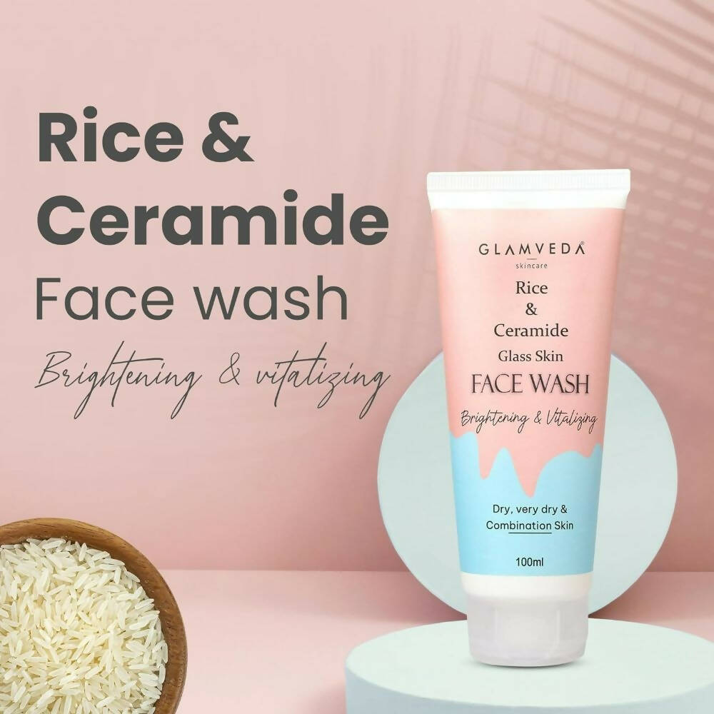 Glamveda Rice & Ceramide Glass Skin Face Wash | Grocsy