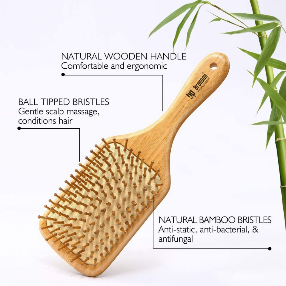 Bronson Professional Wooden Paddle Hair Brush With Bamboo Wood Bristles | Grocsy