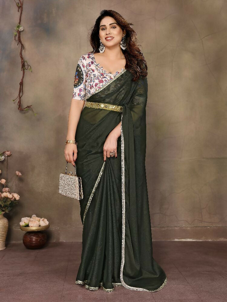 PR Fashion Mehen Star Georgette Solid Georgette With Mirror Border Saree | Grocsy