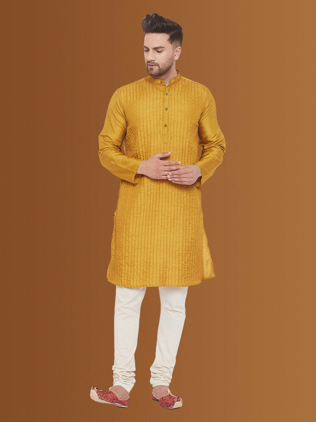 Even Apparels Men's Pintuck Fancy Beige Kurta | Grocsy
