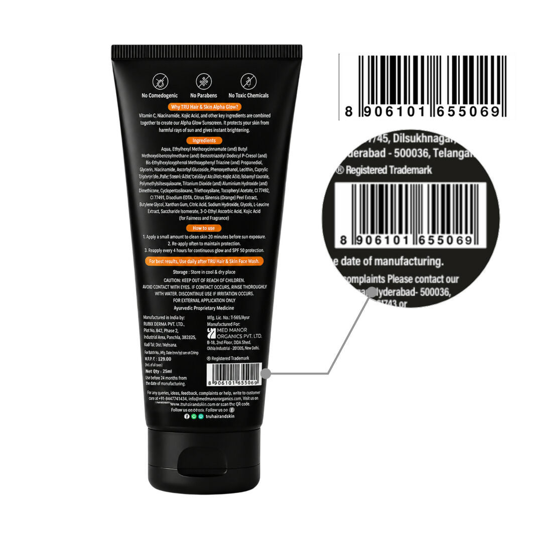 Tru Hair & Skin Alpha Glow Instant Brightening Spf 50 Pa+++ | Grocsy