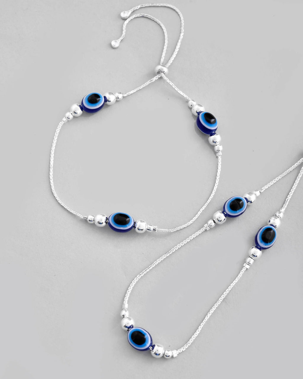 VOJ Set of 2 Silver Plated Evil Eye Anklet | Grocsy
