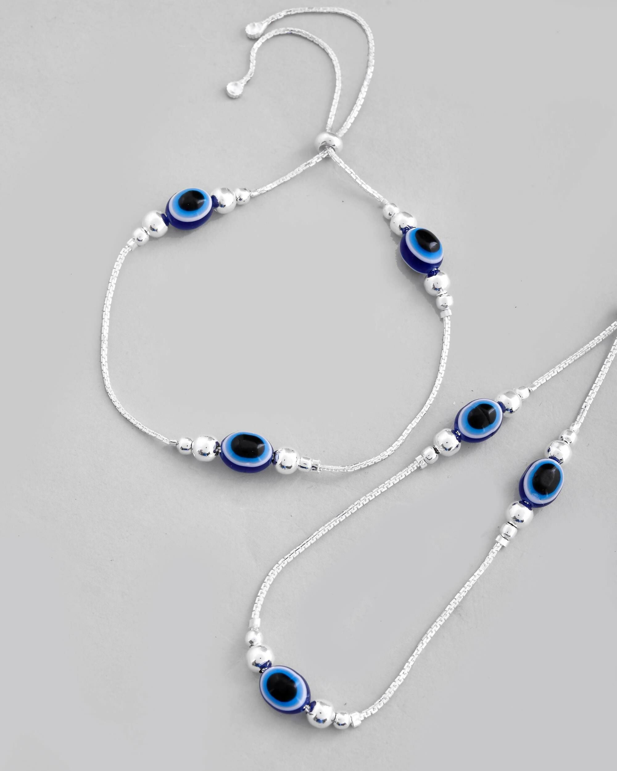 VOJ Set of 2 Silver Plated Evil Eye Anklet | Grocsy
