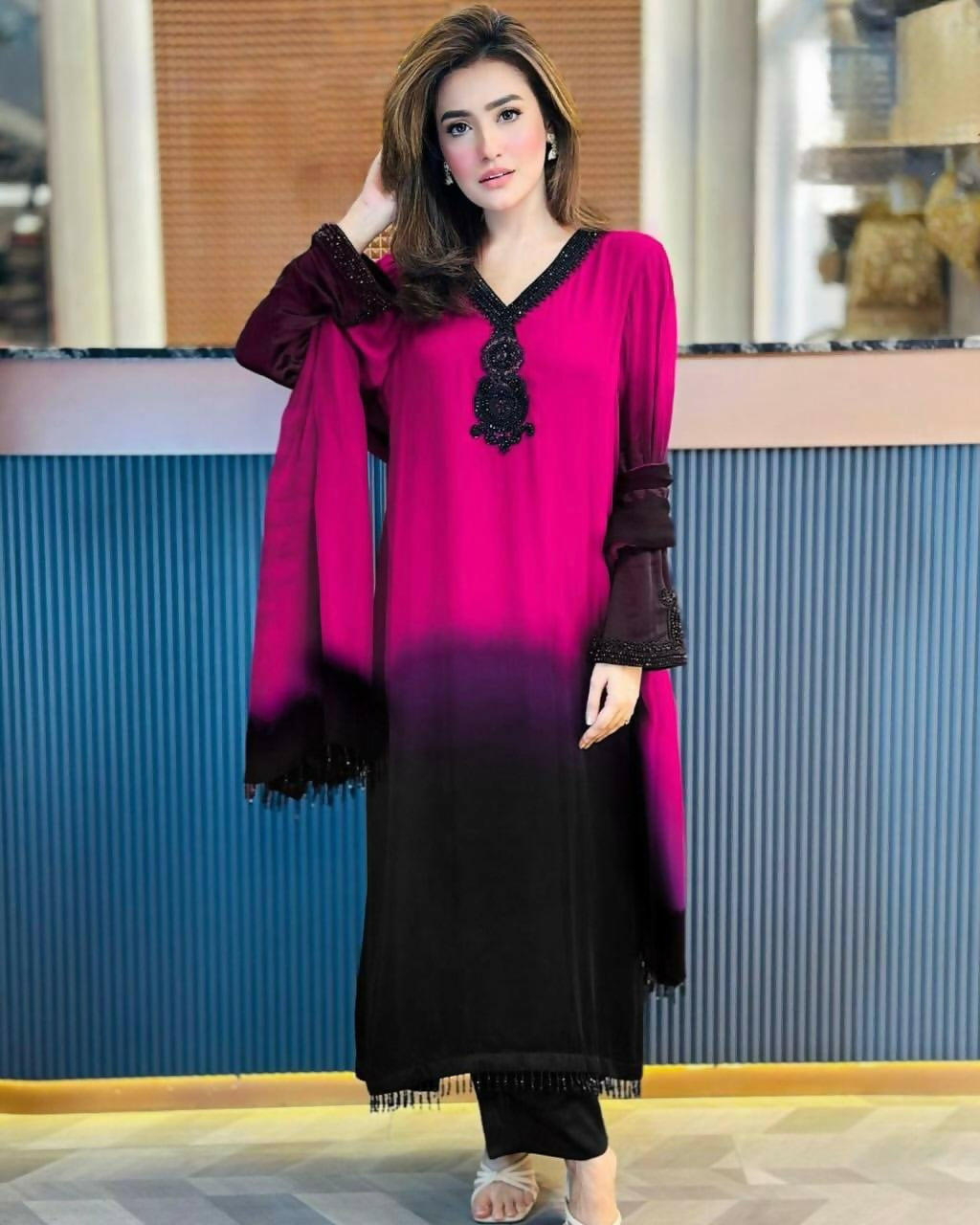 Teeya Creation Women's Trendy Stylish French Crepe Silk Pink Kurta Set | Grocsy