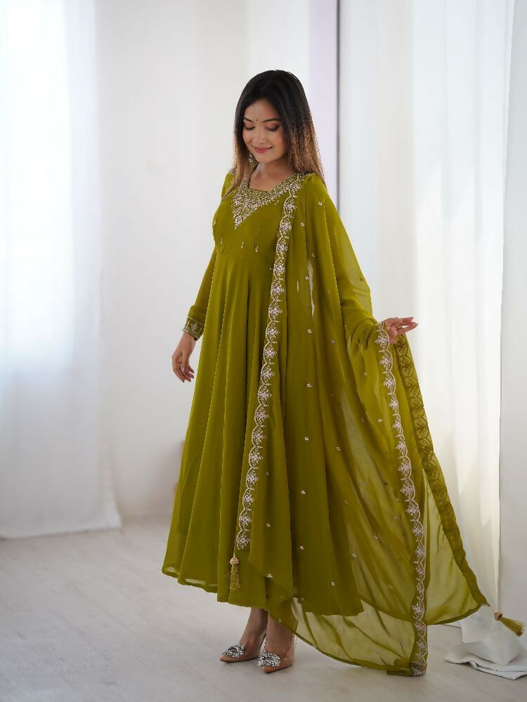 Joban Fashion Mehndi Kurta Set Georgette Sequence Embroidery Work | Grocsy