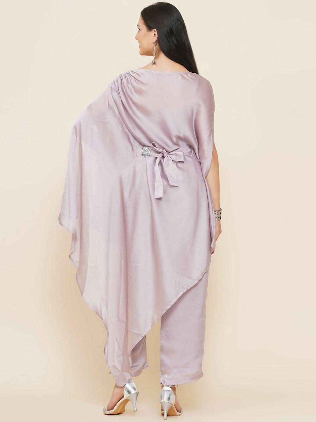 Women Republic Lavender Georgette Assymetical Kurta With Palazzo | Grocsy