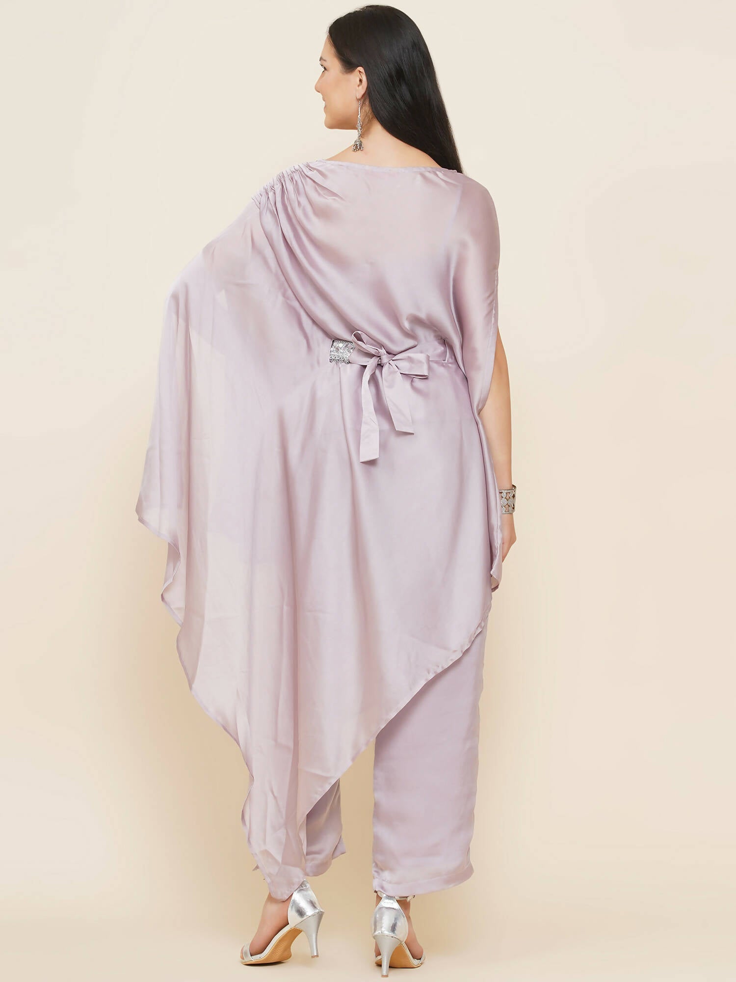 Women Republic Lavender Georgette Assymetical Kurta With Palazzo | Grocsy
