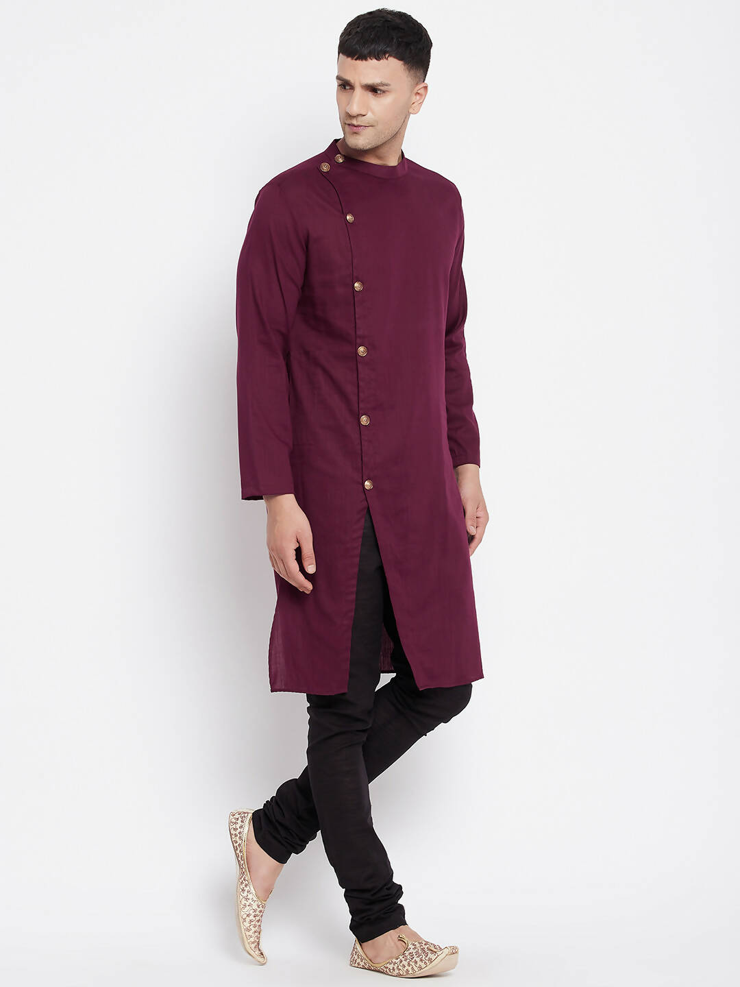 Even Apparels Maroon Pure Cotton Men's Sherwani Kurta With Asymetrical Cut | Grocsy
