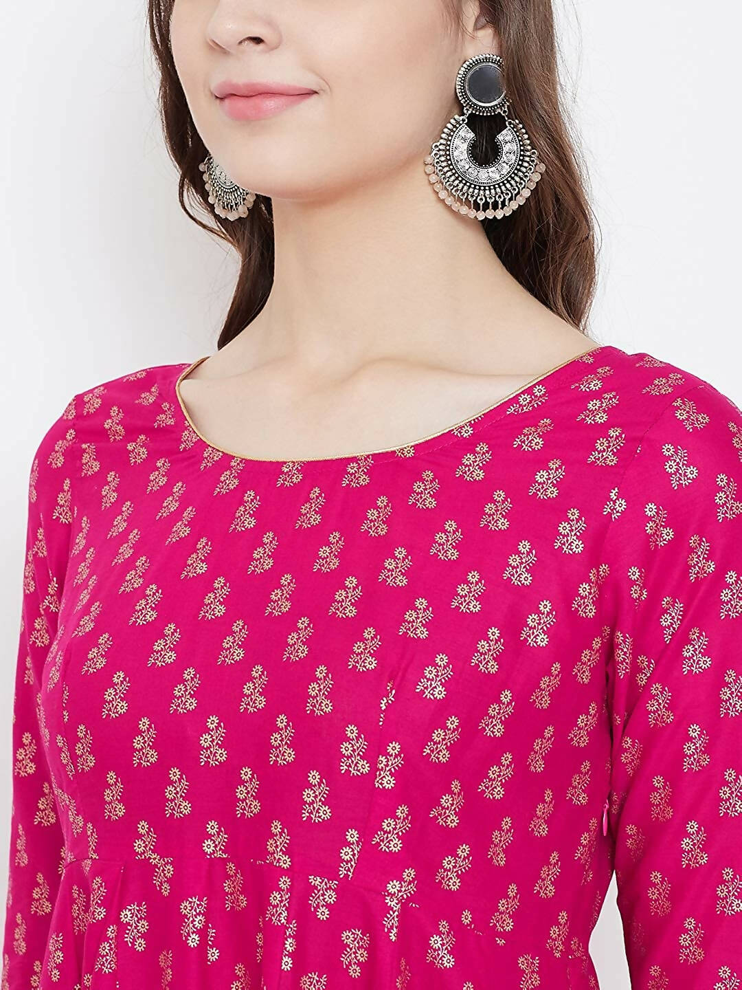 Cheera Embellished Daily Wear Cotton Blend Kurta - Pink | Grocsy