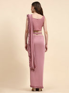 Pink Lycra Solid Ready to wear Saree with stitched Blouse - Vanita | Grocsy
