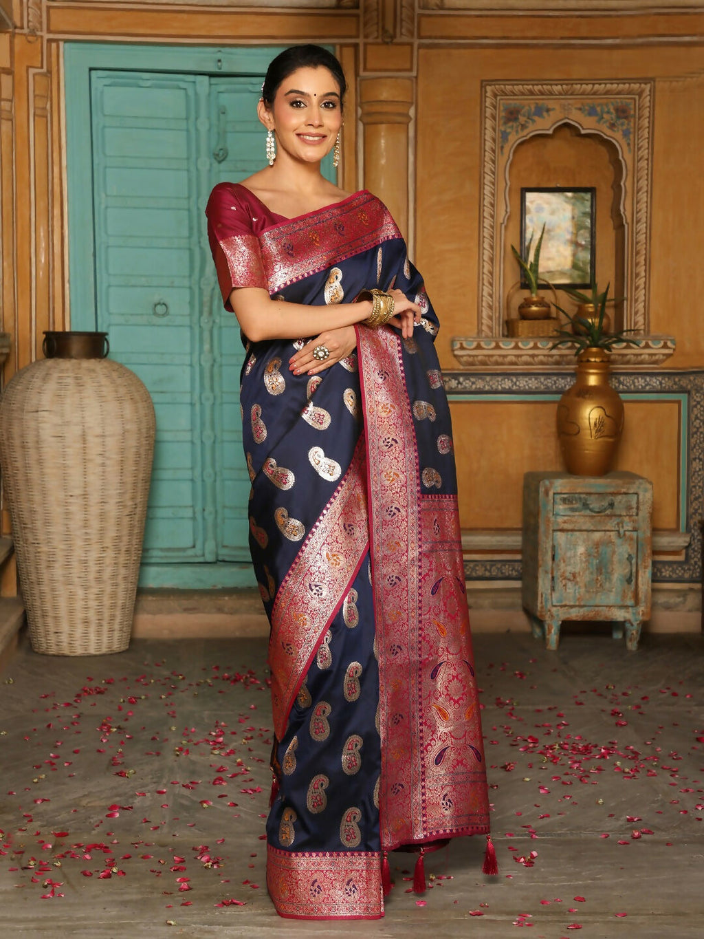 Shree Shyam Fashion Navy Blue Silk Saree | Grocsy