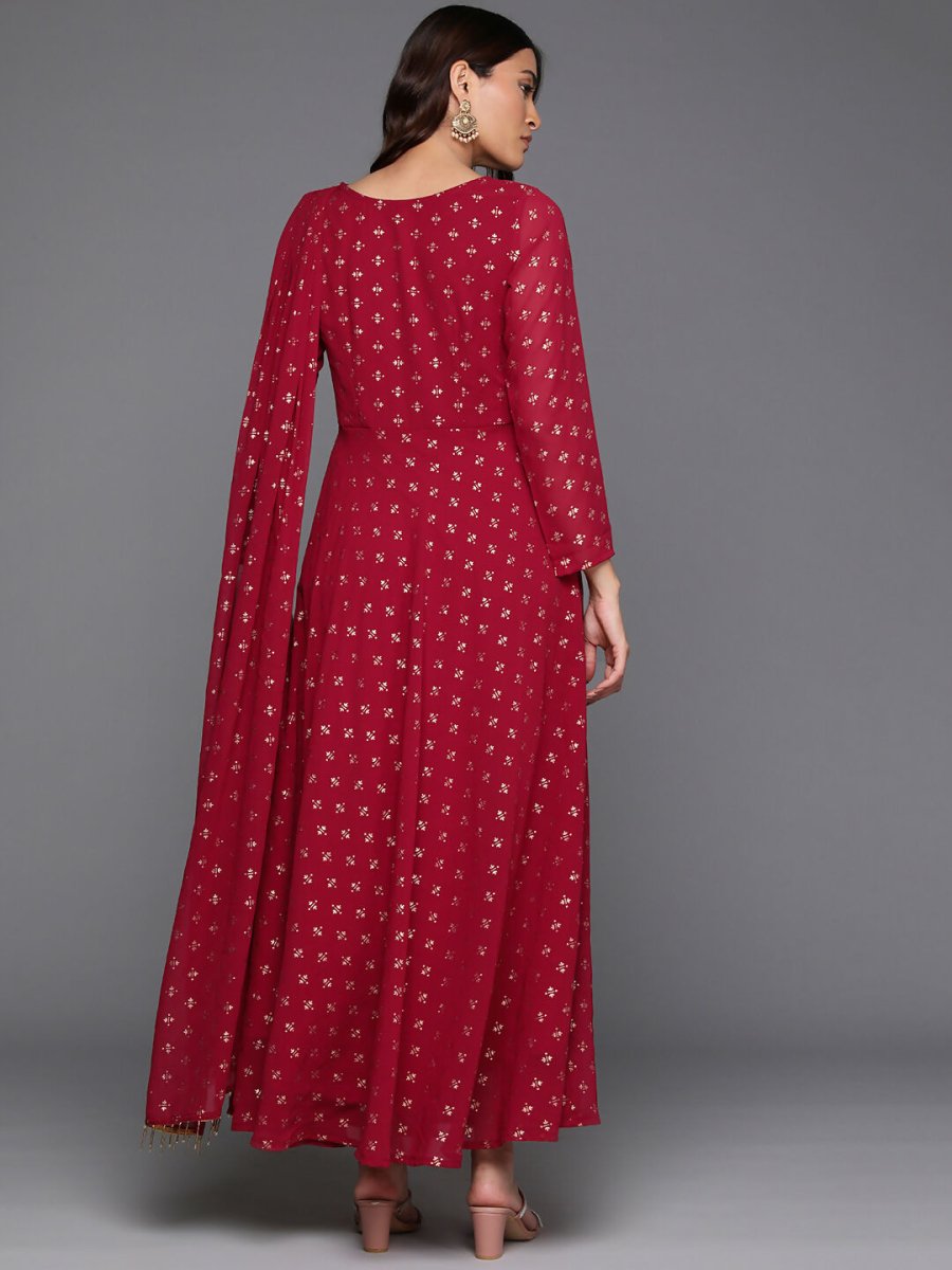 Ahalyaa Women's Traditional wear Ethnic Dress - Maroon | Grocsy