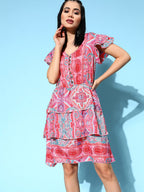 InWeave Women's Soft Pink Tiered Short Dress | Grocsy