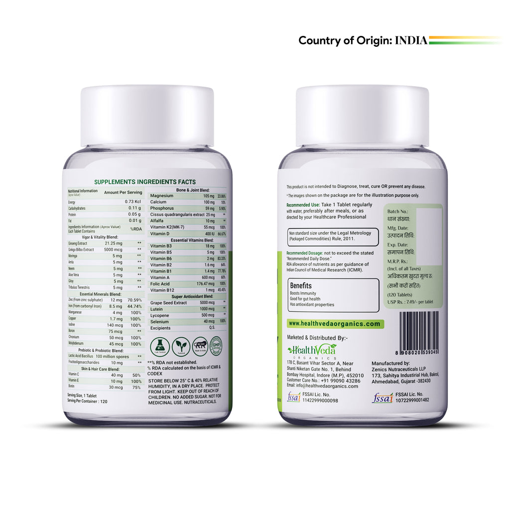 Health Veda Organics Multivitamin Tablets with Probiotics for both Men & Women