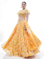 Myra Yellow Jaquard Embroidered Designer Lehenga | Grocsy