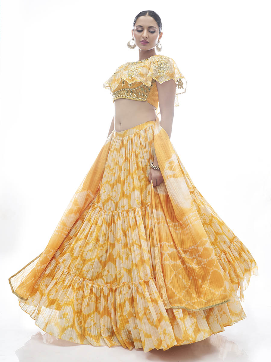 Myra Yellow Jaquard Embroidered Designer Lehenga | Grocsy