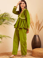 InWeave Women's Olive Mughal Shaan Style Velvet Short Kurta Set | Grocsy