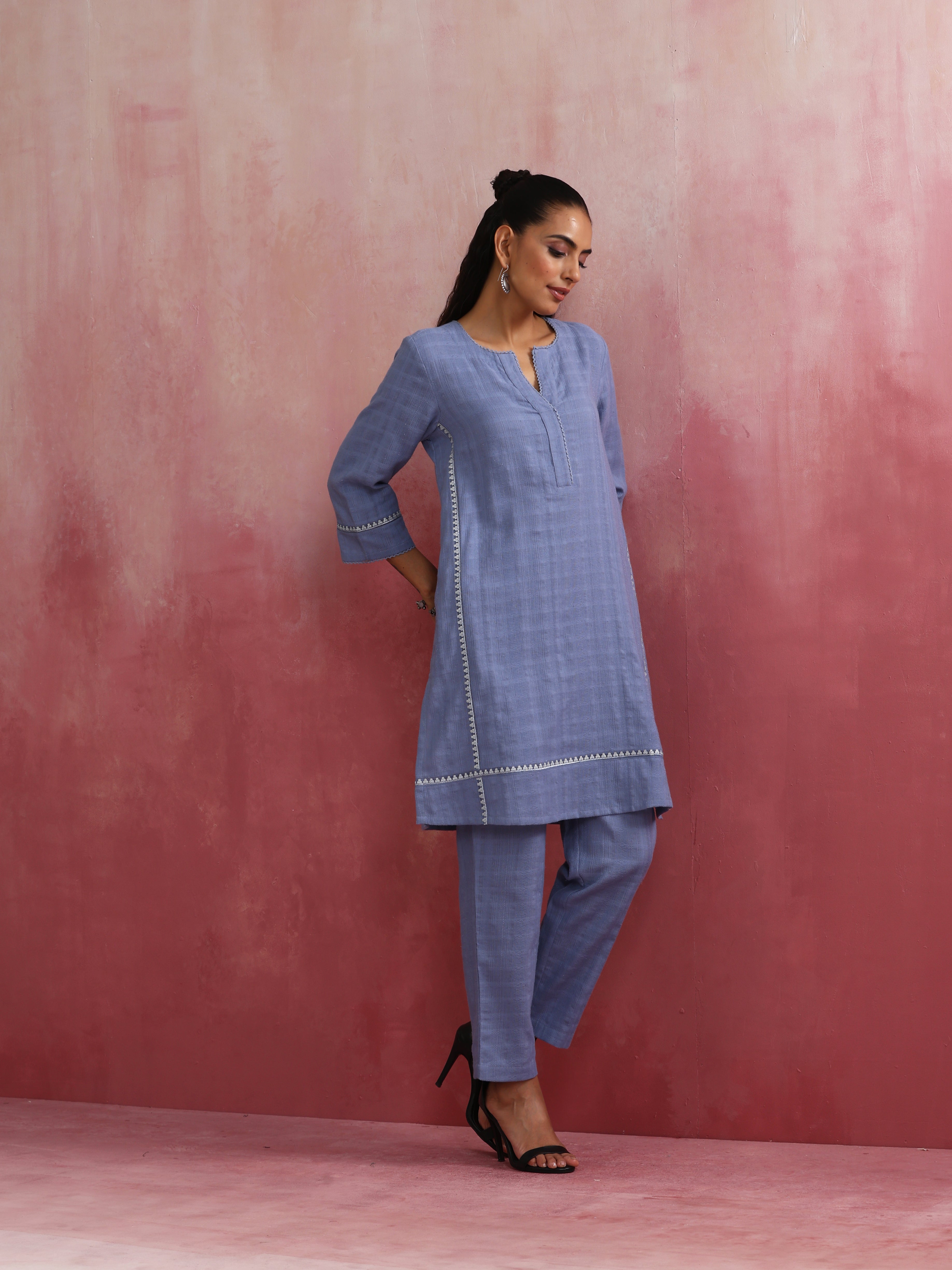 trueBrowns Sky BLue Cotton Kurta Co-ord set | Grocsy