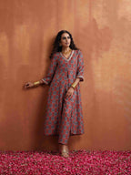 trueBrowns Rust Ajrak Print Slit Kurta Set | Grocsy