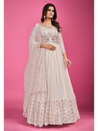 Myra White Pure Georgette Embroidered Gown | Grocsy