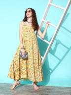 InWeave Women's Yellow Print Back Less Long Kurta Pant Set | Grocsy