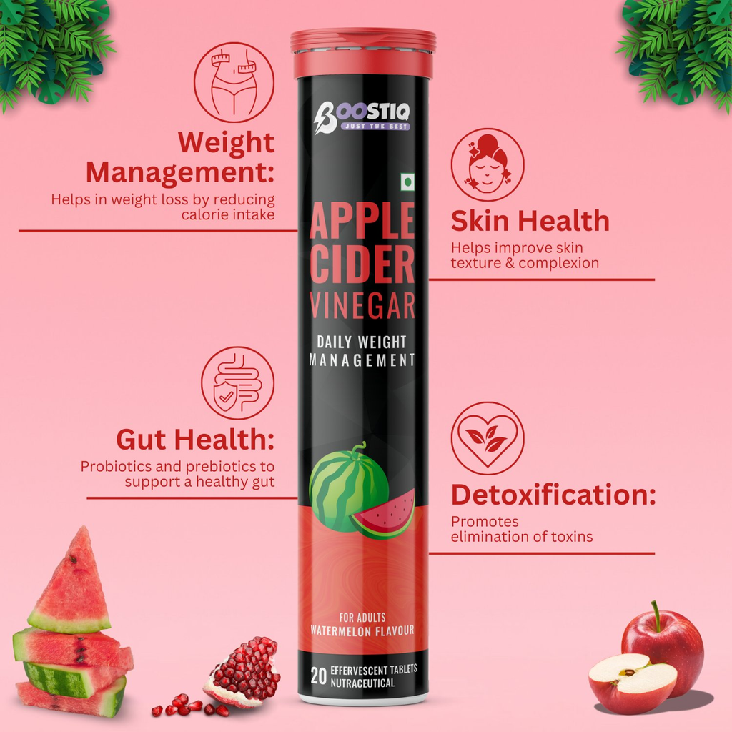 BOOSTIQ Apple Cider Vinegar Effervescent Tablets - Watermelon Flavour | Grocsy