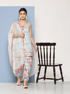 Ahalyaa Women Floral Printed Gotta Patti Kurti With Dhoti Pants & With Dupatta | Grocsy