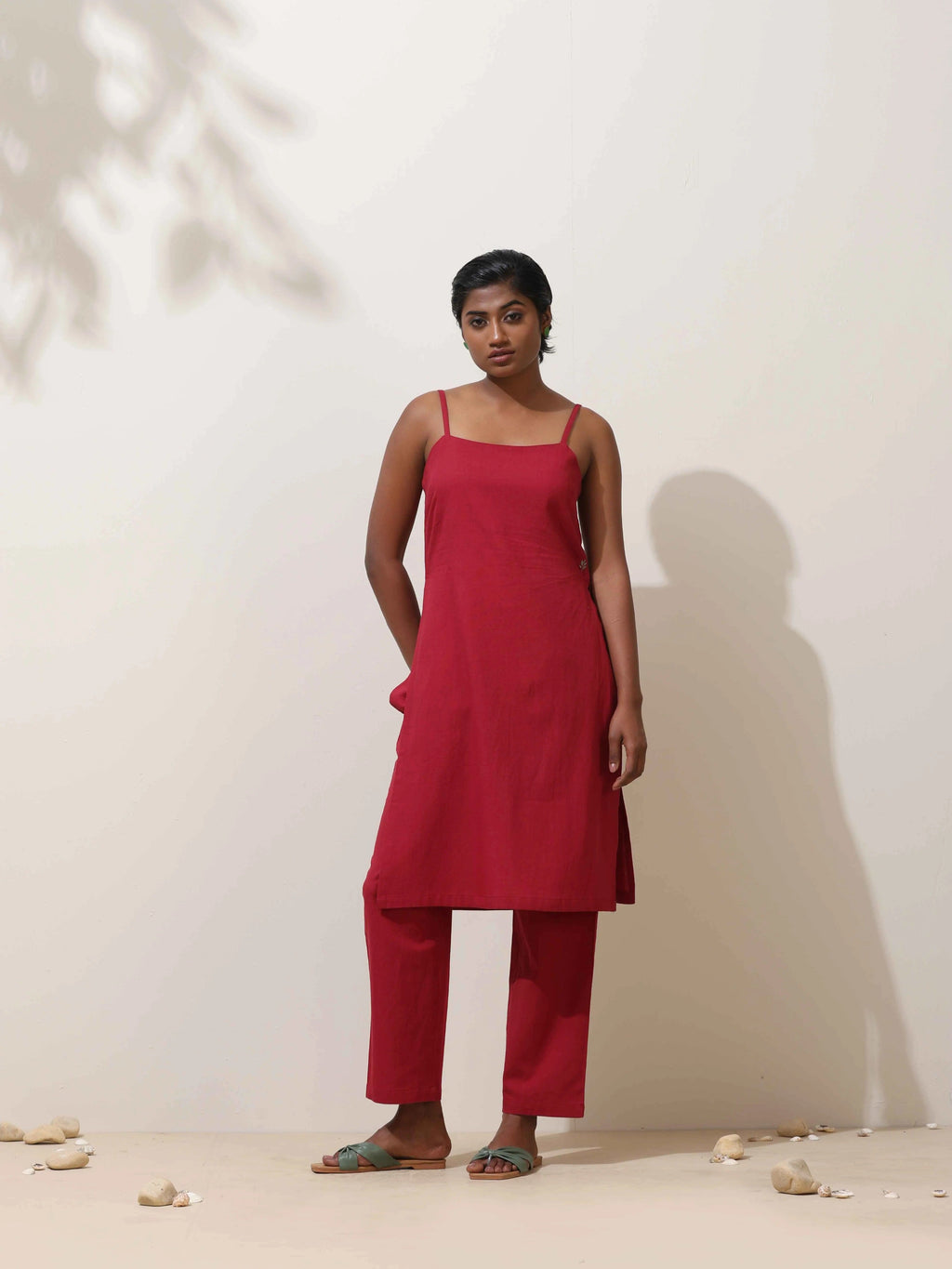 trueBrowns Maroon Cotton Linen Kurta Co-Ord Set | Grocsy
